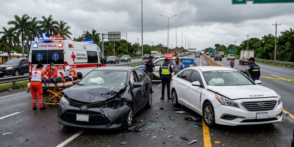 Accidente de tránsito en la autopista Duarte deja dos muertos y cuatro heridos en la madrugada del domingo