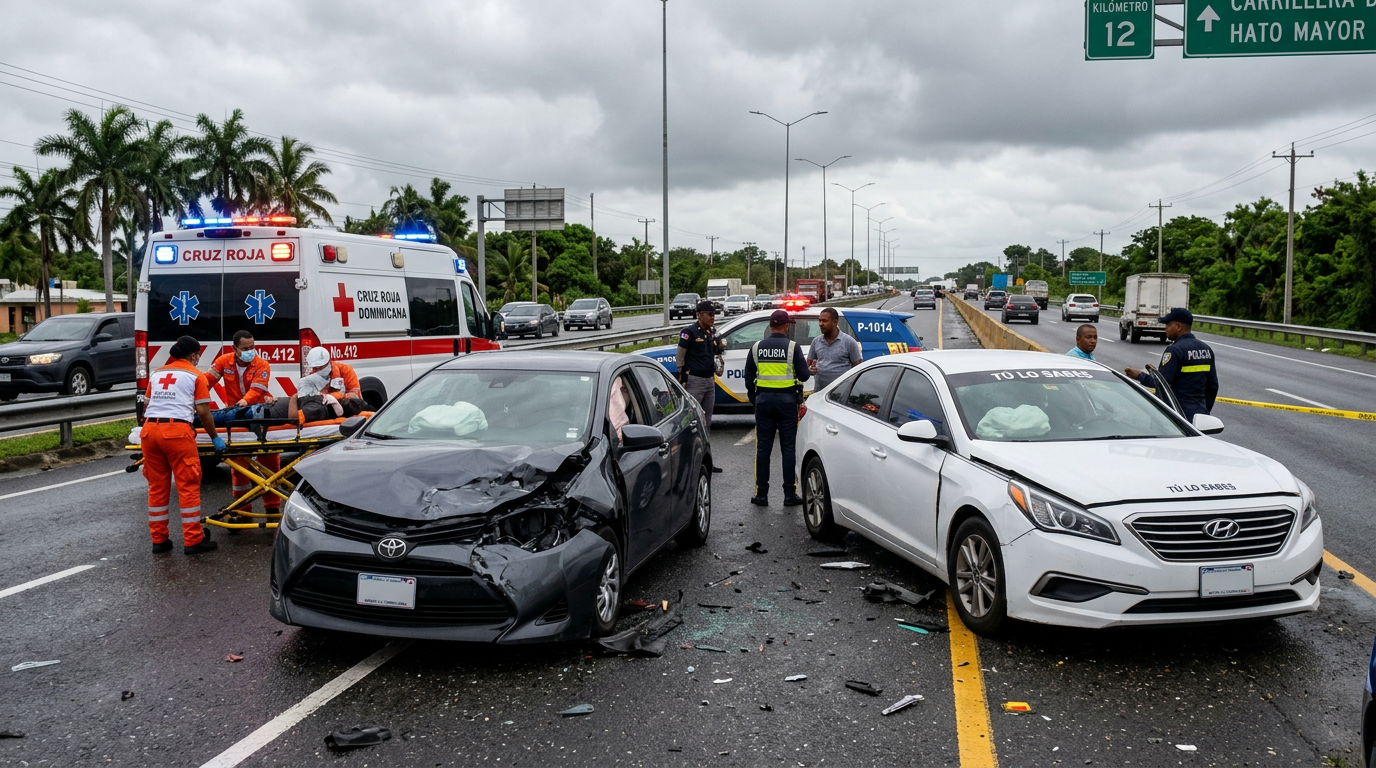 Accidente de tránsito en la autopista Duarte deja dos muertos y cuatro heridos en la madrugada del domingo