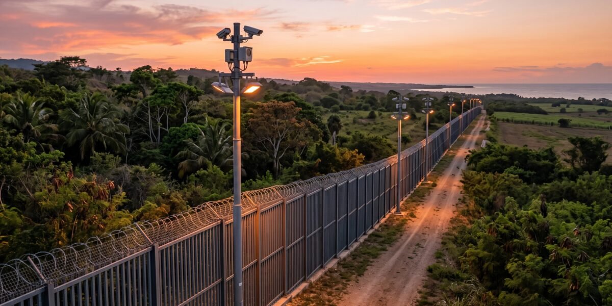 Vista de una zona fronteriza en el Caribe con paisaje montañoso