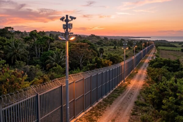 Vista de una zona fronteriza en el Caribe con paisaje montañoso