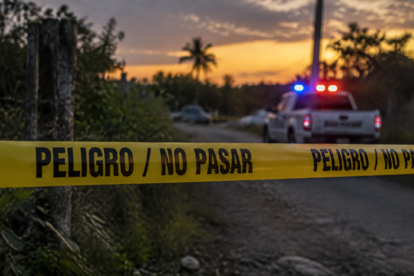 Cinta policial ante matorral donde hallaron el cuerpo de Loyca Alvarado en San Cristobal