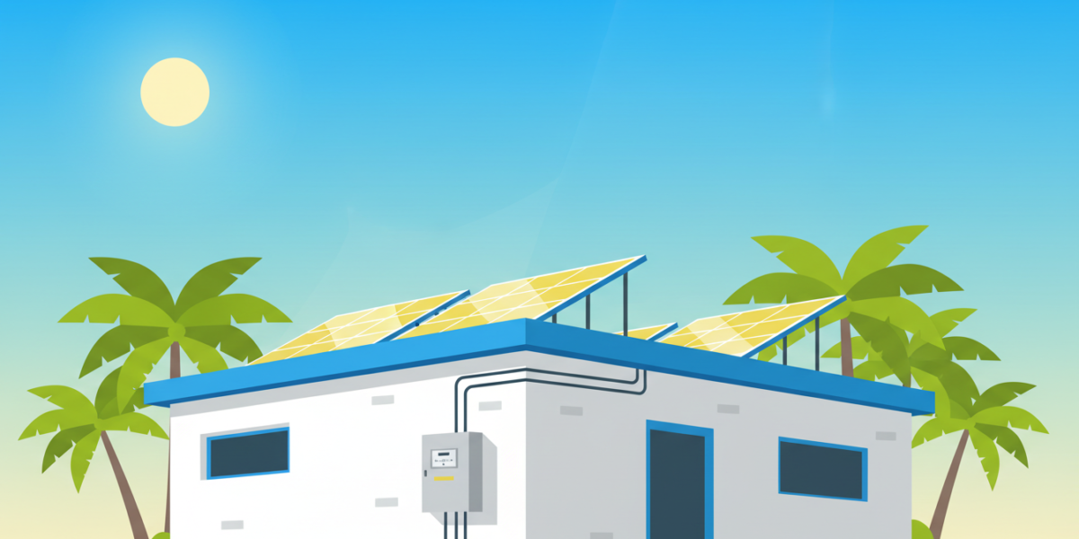 Ilustración de paneles solares en el techo de una vivienda conectada a la red eléctrica