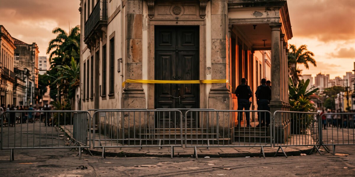 Fachada de embajada cerrada con cintas de seguridad en Brasil