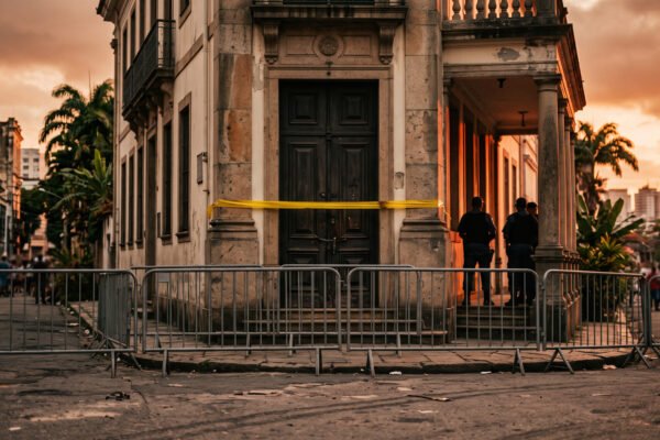 Fachada de embajada cerrada con cintas de seguridad en Brasil