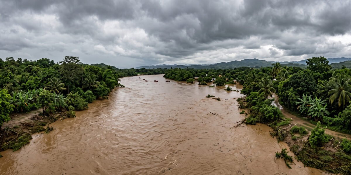 Vista panorámica del río Yaque del Norte con aguas turbias