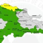 COE coloca el Gran Santo Domingo en alerta amarilla por la vaguada Mapa de la República Dominicana con Puerto Plata en amarillo, 21 provincias en verde en alerta y el resto en gris