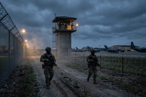 Base militar con patrullas de seguridad en Reino Unido