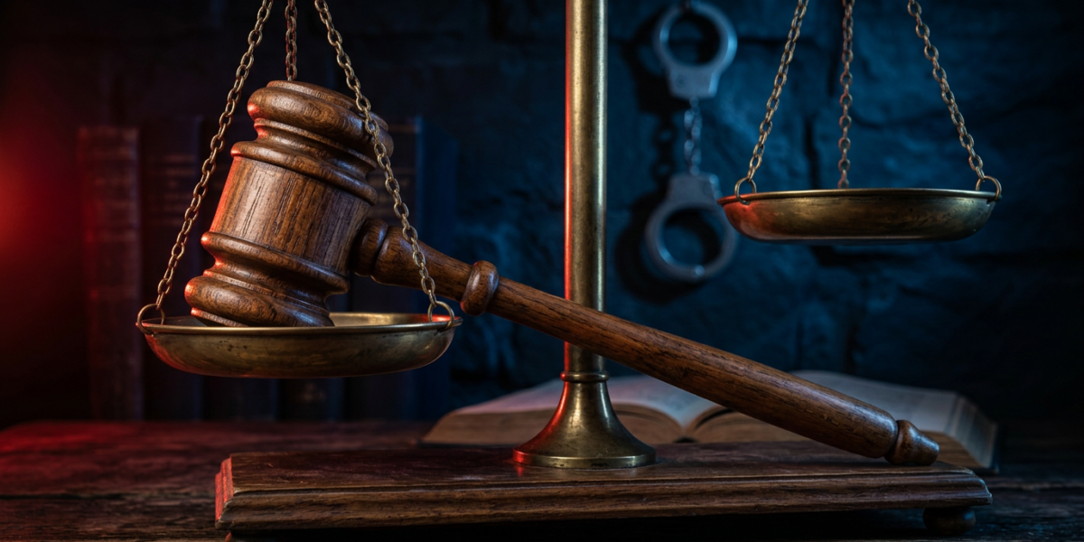 Mazo de justicia y esposas