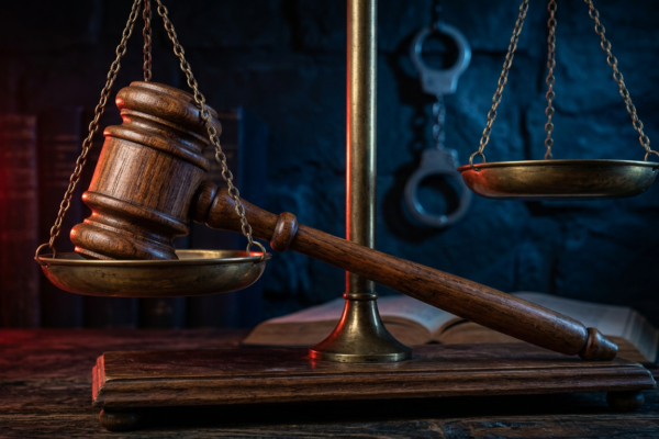 Mazo de justicia y esposas