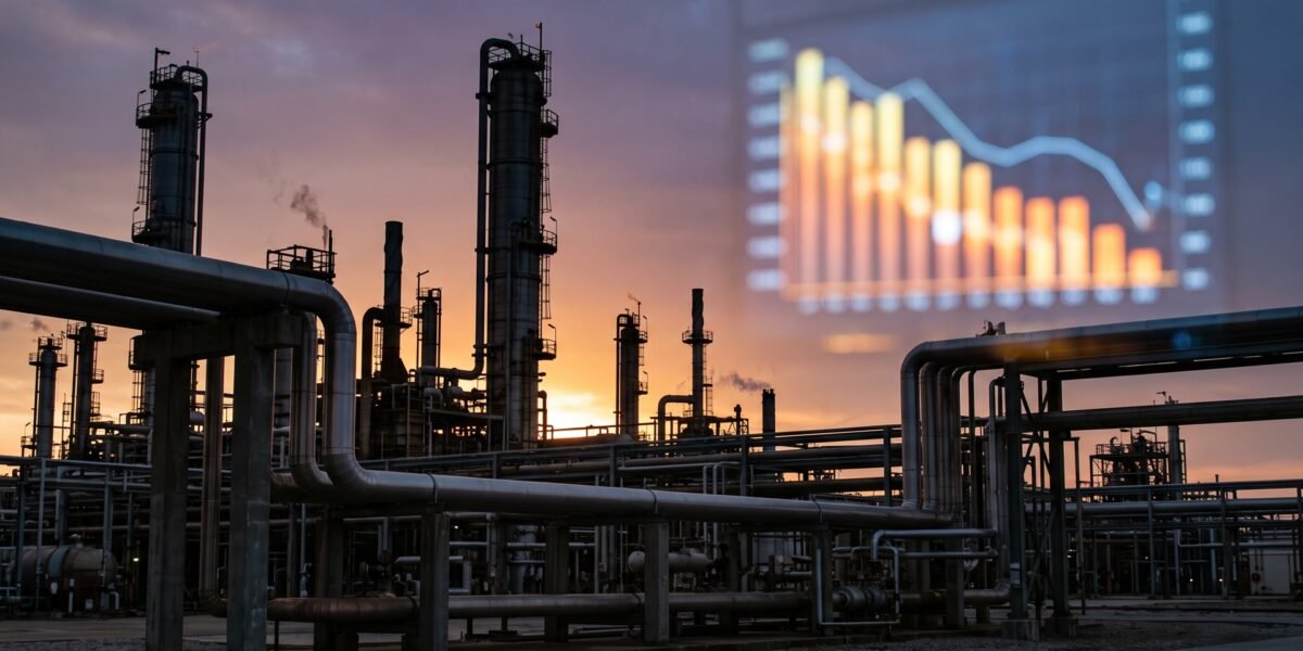 Industrial y gráfico descendente de petróleo