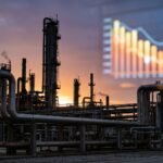Industrial y gráfico descendente de petróleo