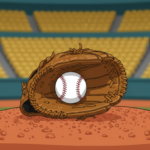 Ilustración de un guante de béisbol con una pelota sobre el montículo