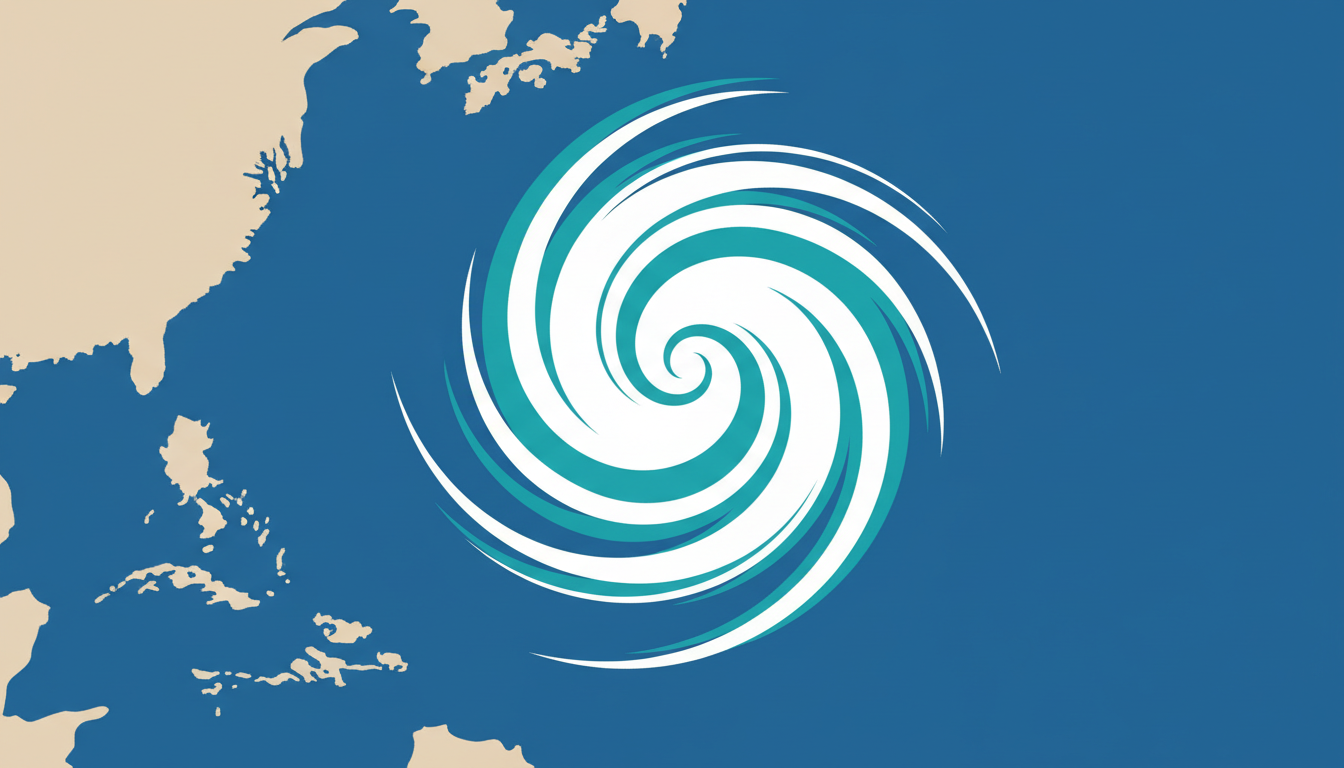 Ilustración de la espiral de un huracán frente a una costa del Pacífico