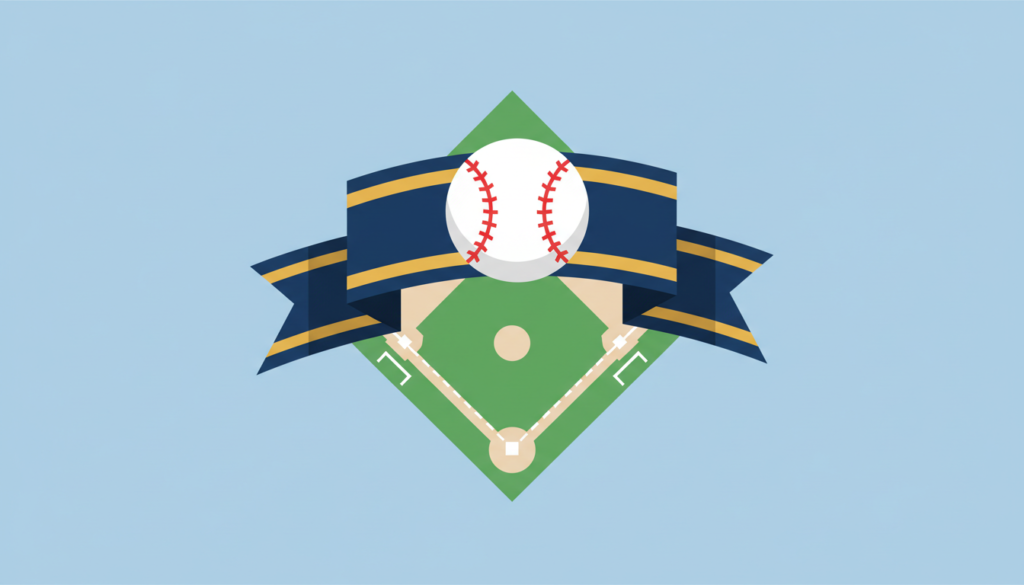 Ilustración de una pelota de béisbol sobre un banderín y un diamante de juego