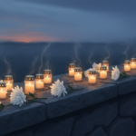 Israel conmemora tres años del ataque del 7 de octubre en plena tensión electoral Ilustración de velas encendidas y flores blancas en un memorial al atardecer
