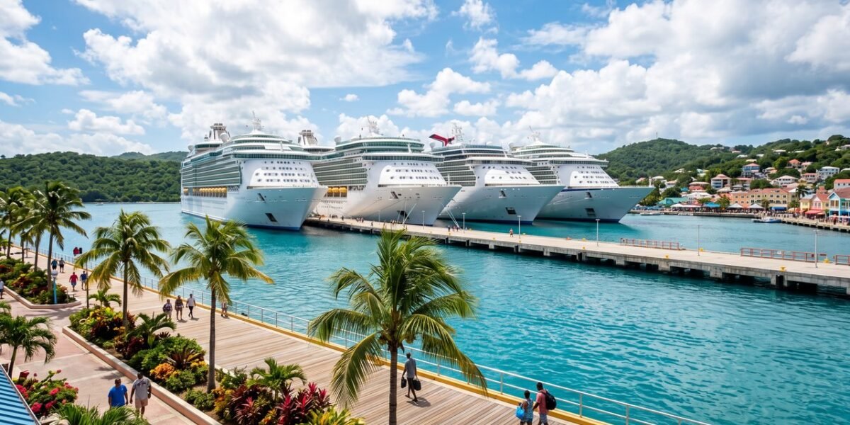 Varios cruceros de pasajeros atracados en un puerto del Caribe